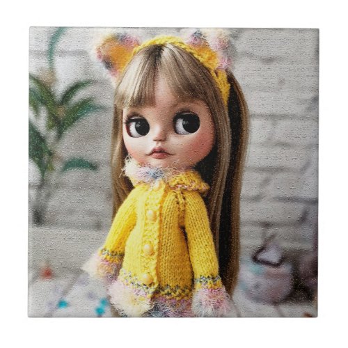 Beautiful doll Blythe big eyes fashion stylish fun Ceramic Tile