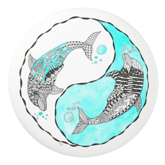 Beautiful Dolphin Door Knob - Ceramic (Front)