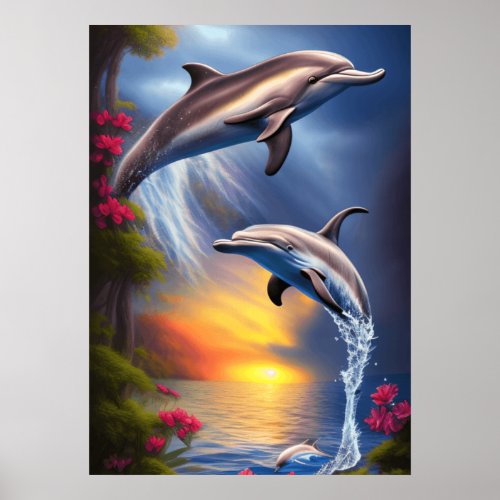 Beautiful Dolphin Duo In Paradise Poster