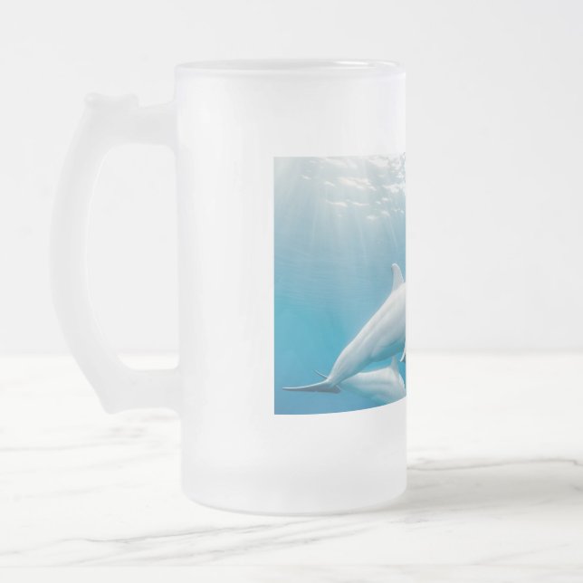 beautiful dolphin frosted glass beer mug (Left)