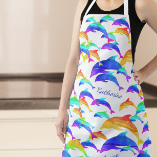 Beautiful Dolphins in Rainbow with First Name Apron