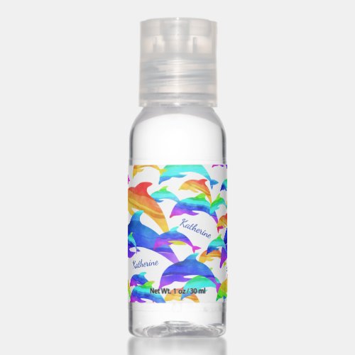 Beautiful Dolphins in Rainbow with First Name Hand Sanitizer