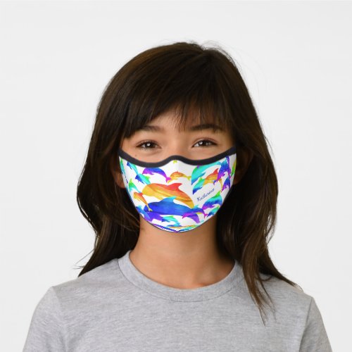 Beautiful Dolphins in Rainbow with First Name Kids Premium Face Mask