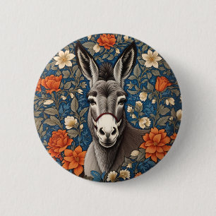 Beautiful Donkey Face Elegant Floral Button