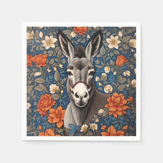 Beautiful Donkey Face Elegant Floral Napkins (Front)