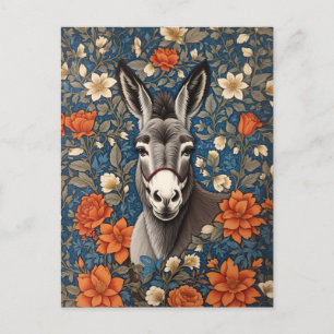 Beautiful Donkey Face Elegant Floral Postcard