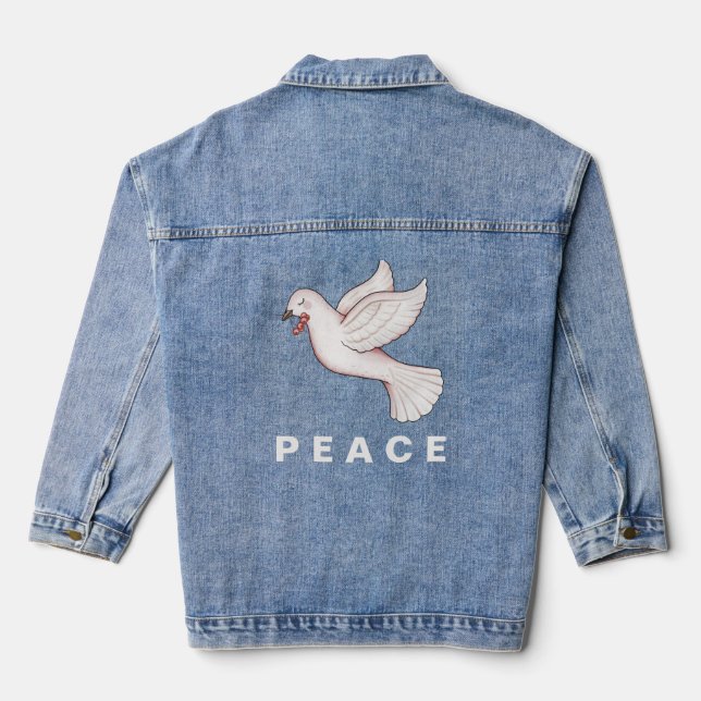 Beautiful Dove Peace Inspirational Pacifist Denim Jacket (Back)
