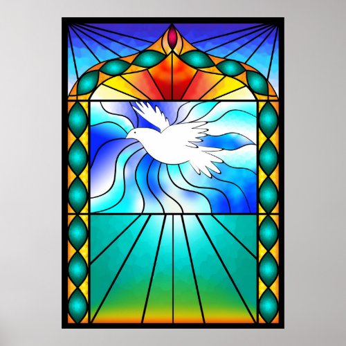 Beautiful Dove Stained Glass Church Window Poster