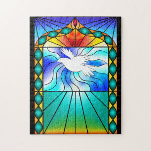 Beautiful Dove Stained Glass Church Window Puzzle