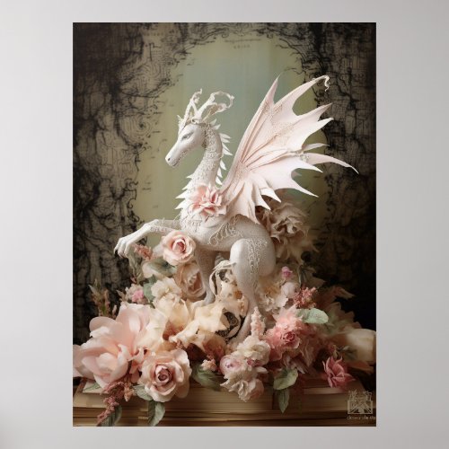 Beautiful Dragon Fantasy Junk Journal Ephemera Art Poster