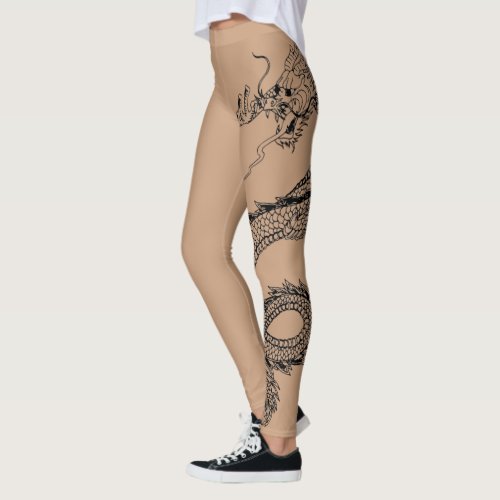 Beautiful Dragon Tattoo In Skin Color Background Leggings