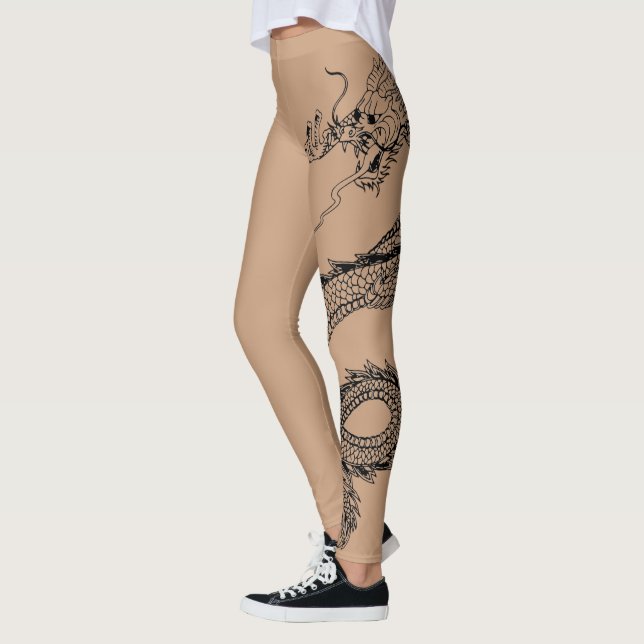 Beautiful Dragon Tattoo In Skin Color Background Leggings (Left)