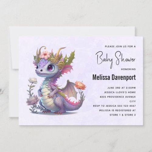 Beautiful Dragon with Elegant Crown Baby Shower Invitation