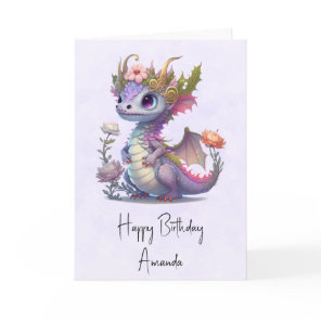 Beautiful Dragon with Elegant Crown Birthday Card