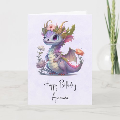 Beautiful Dragon with Elegant Crown Birthday Card