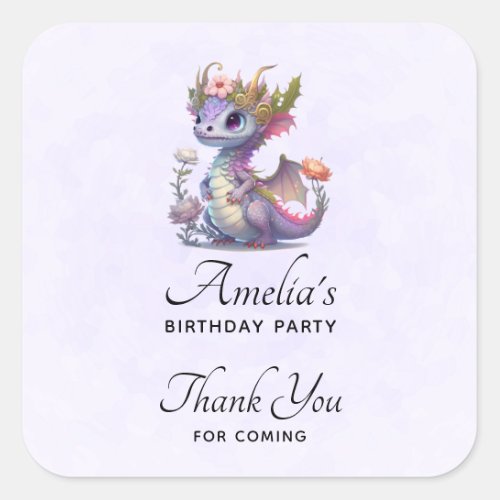 Beautiful Dragon with Elegant Crown Birthday Square Sticker
