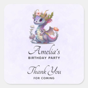Beautiful Dragon with Elegant Crown Birthday Square Sticker