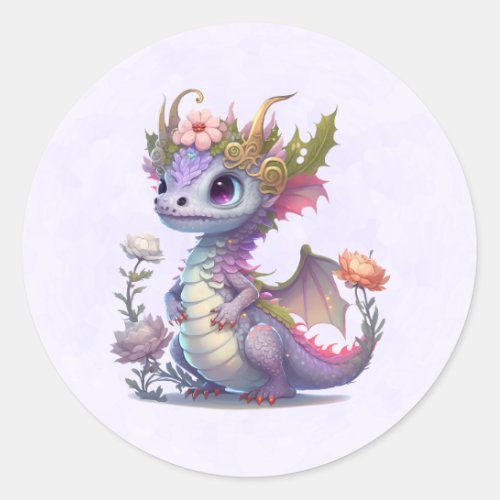 Beautiful Dragon with Elegant Crown Classic Round Sticker