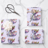 Green Dragon Baby Pastel Watercolor Pattern  Wrapping Paper Sheets