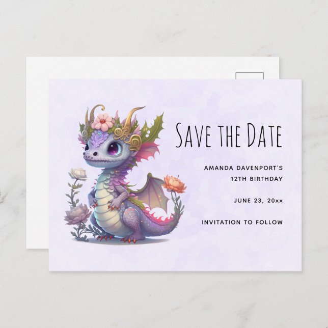 Beautiful Dragon with Elegant Crown Save the Date Invitation Postcard (Front/Back)