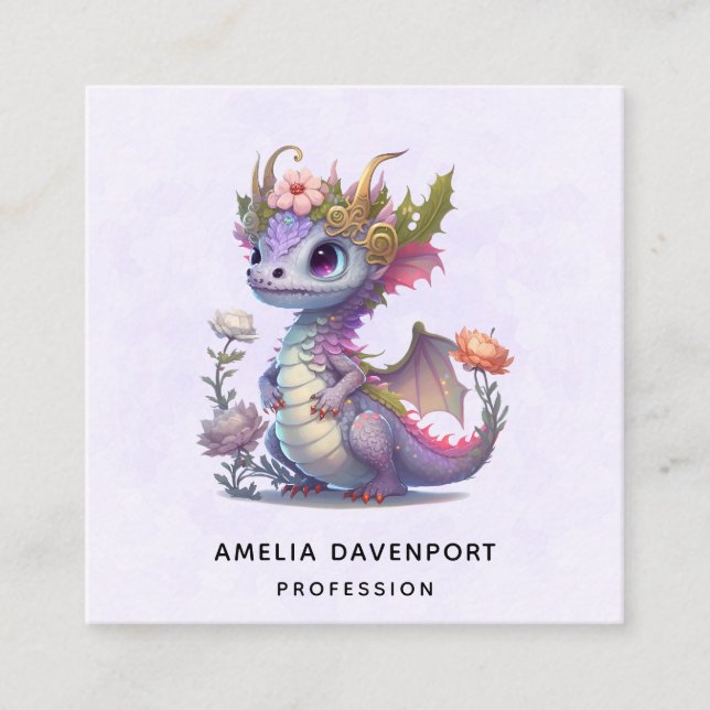 Beautiful Dragon with Elegant Crown Square Business Card (Front)