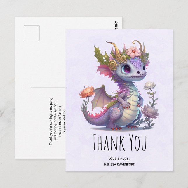 Beautiful Dragon with Elegant Crown Thank You Postcard (Front/Back)