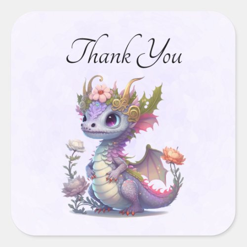 Beautiful Dragon with Elegant Crown Thank You Square Sticker