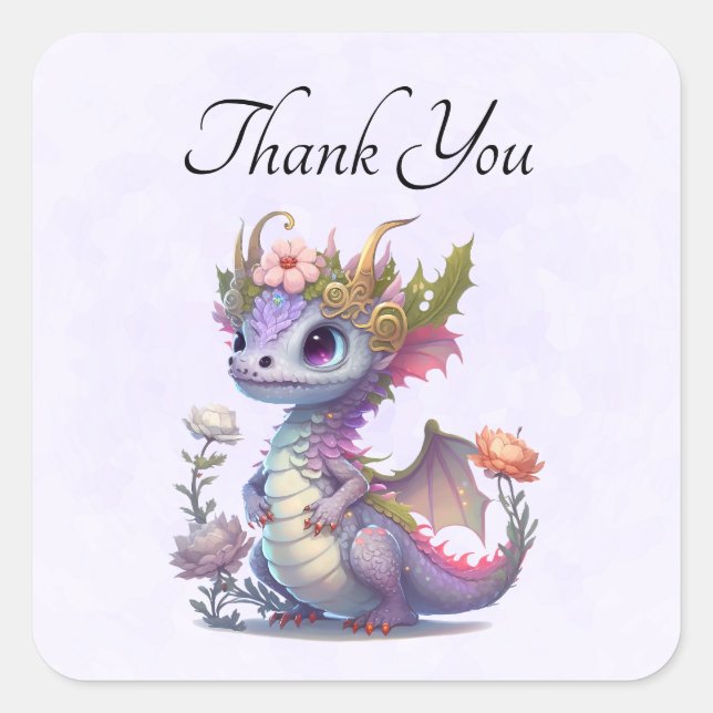 Beautiful Dragon with Elegant Crown Thank You Square Sticker (Front)