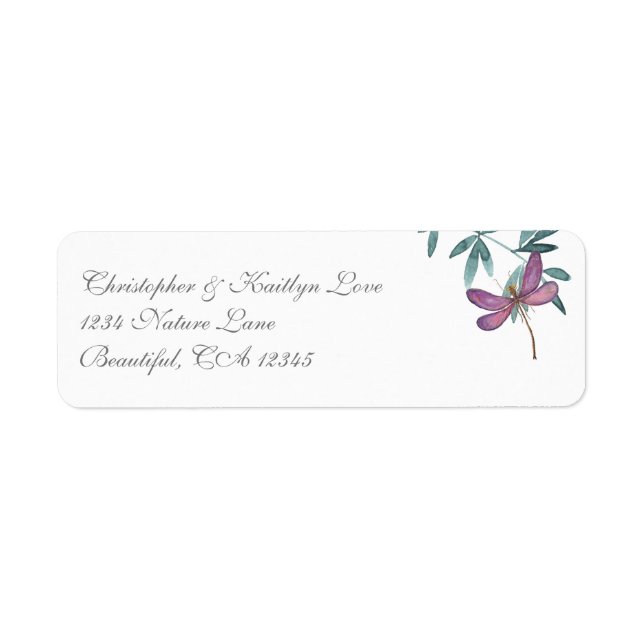 Beautiful Dragonfly and Garden Greenery Address Label (Front)