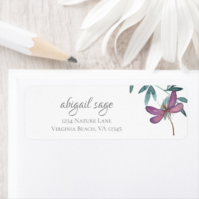 Beautiful Dragonfly and Garden Greenery Address Label (Insitu)