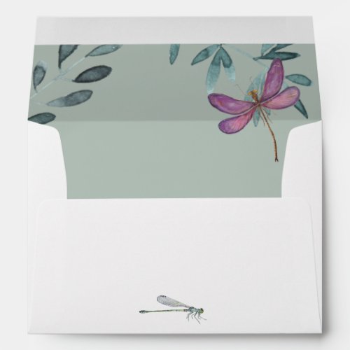 Beautiful Dragonfly and Garden Greenery Wedding Envelope