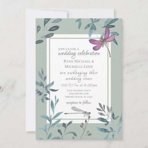 Beautiful Dragonfly and Garden Greenery Wedding Invitation