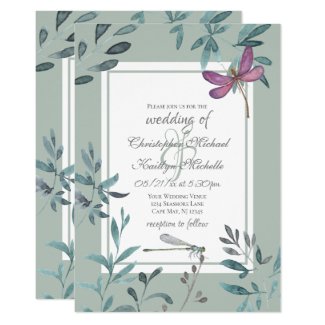 Beautiful Dragonfly and Garden Greenery Wedding Invitation