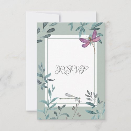 Beautiful Dragonfly and Garden Greenery Wedding RSVP Card
