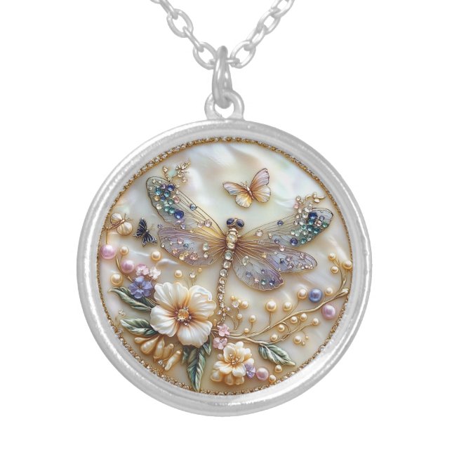 Beautiful Dragonfly Necklace Pretty Butterflies (Front)