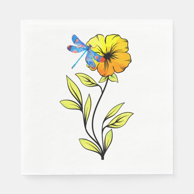Beautiful Dragonfly On Flower Napkins (Front)