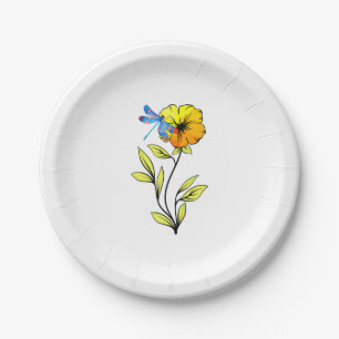Beautiful Dragonfly On Flower Paper Plates