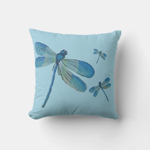 Beautiful Dragonfly Pink Flower Original Art Throw Pillow