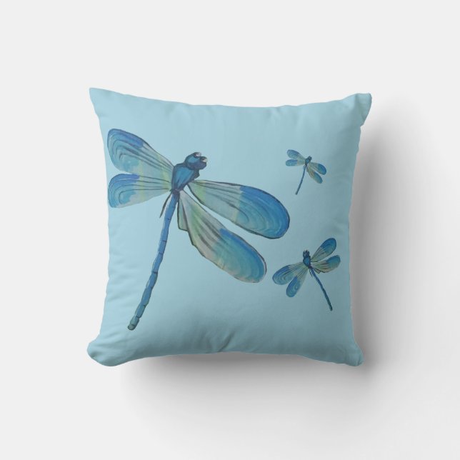 Beautiful Dragonfly Pink Flower Original Art Throw Pillow (Front)