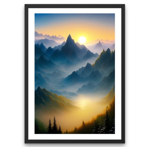 Beautiful dramatic sunset in the mountains poster