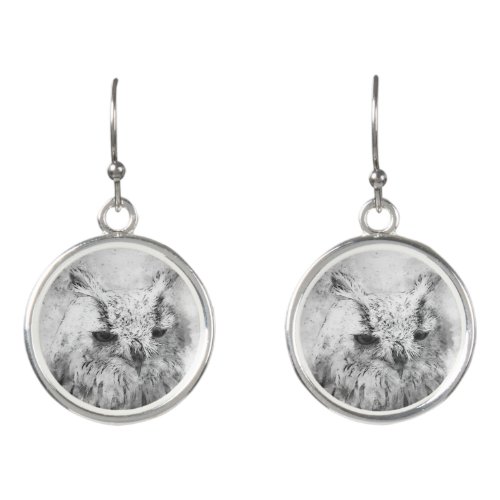 Beautiful Drawing Accent Owl  Earrings