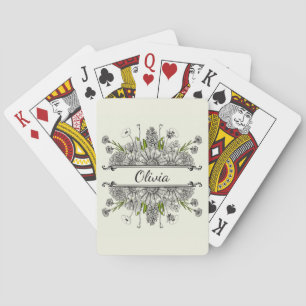 Beautiful drawing of black and white flowers poker cards