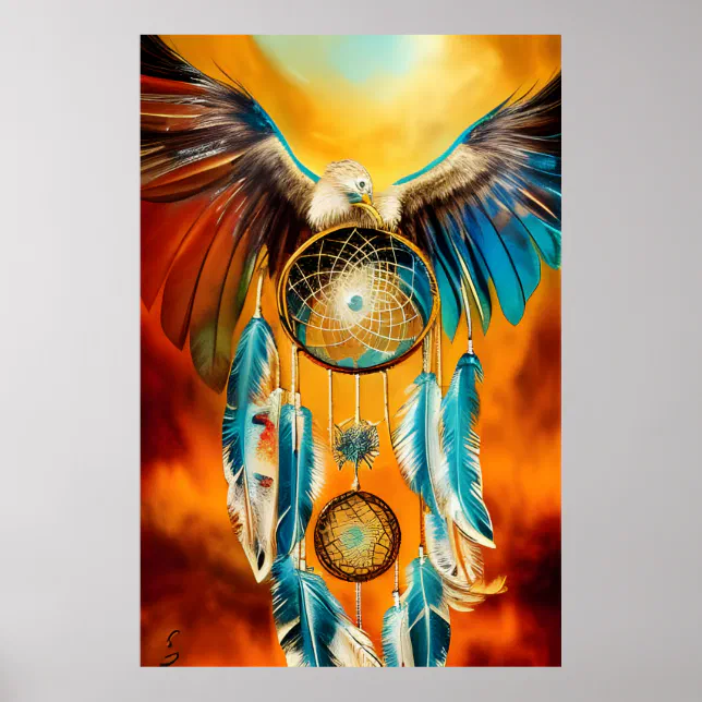 Beautiful Dream Catcher Eagle feathers Poster | Zazzle