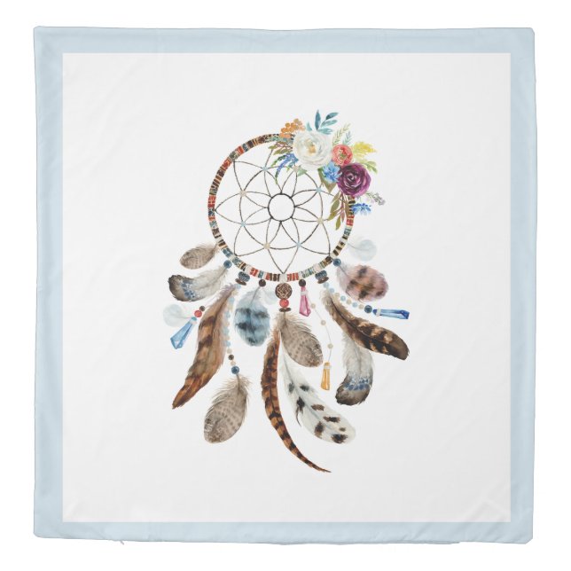 Beautiful dreamcatcher flowers & tribal feathers duvet cover (Back)
