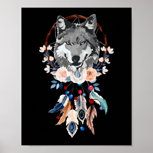 Beautiful Dreamcatcher Women Girls Wolf Feathers Poster