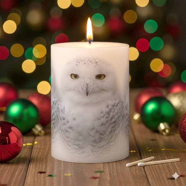 Beautiful, Dreamy and Serene Snowy Owl Pillar Candle (Snowy Owls Pillar Candle Cover Photo)