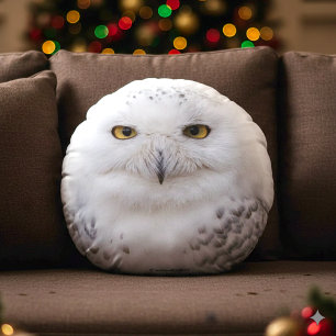 Beautiful, Dreamy and Serene Snowy Owl Round Pillow