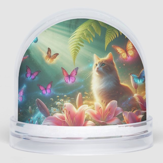 Beautiful dreamy butterflies & Cat Snow Globe (Front)