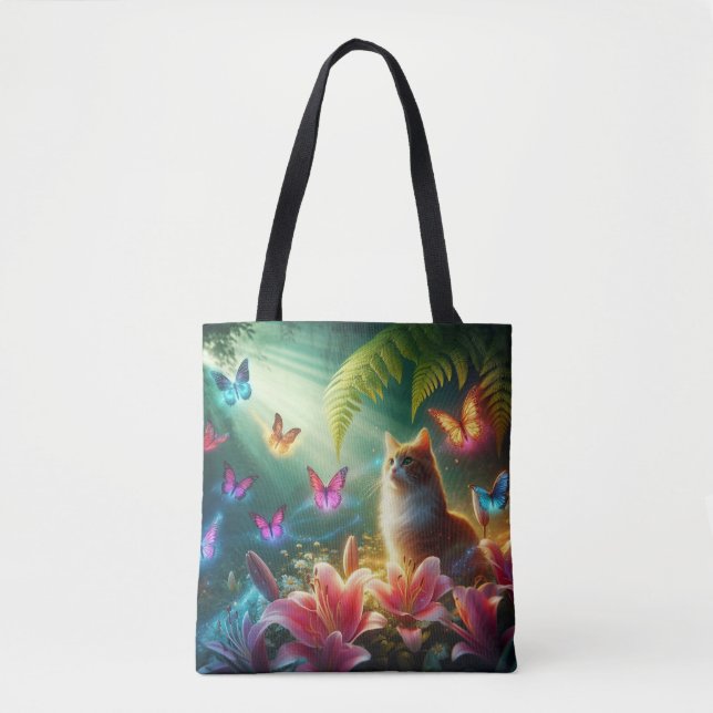 Beautiful dreamy butterflies & Cat Tote Bag (Front)