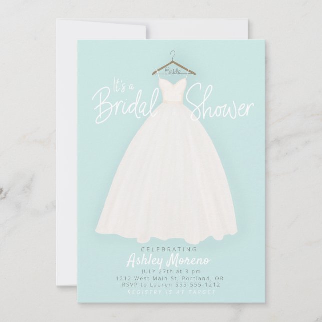Beautiful dress Bridal/wedding shower light blue Invitation (Front)